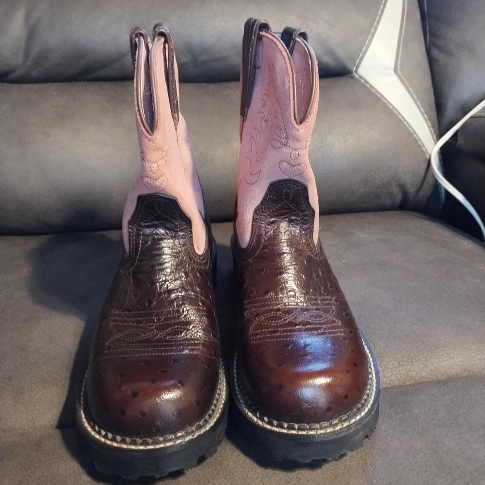 Ariat Brown and Pink Ankle Boots